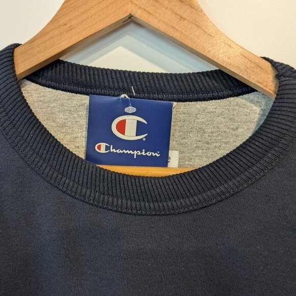 Champion Sweatshirt Men's Medium Navy Blue Fleece Crew Long Sleeve NWT Comfort - Picture 6 of 15